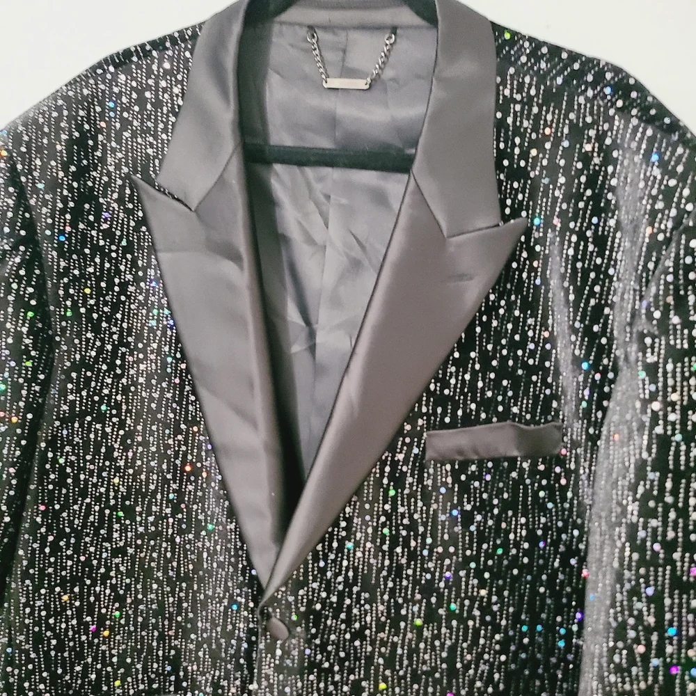 BARABAS Exclusive Velvet Shiny Applique Slim Fit Blazer Jacket‎ Size 52R 5XL